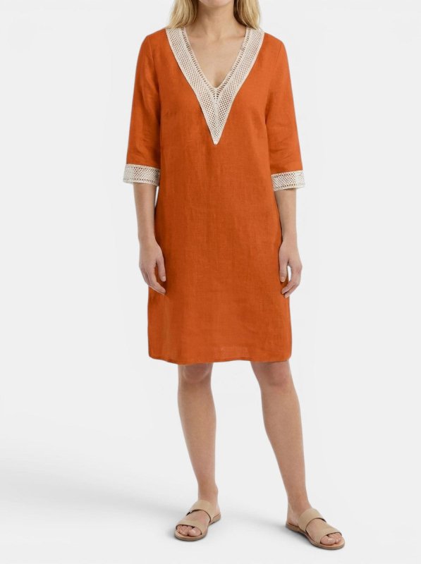 Women's Plain Woven Knee - Length Dress | Elegant Round Neck Short Sleeve Outfit - Velshara store
