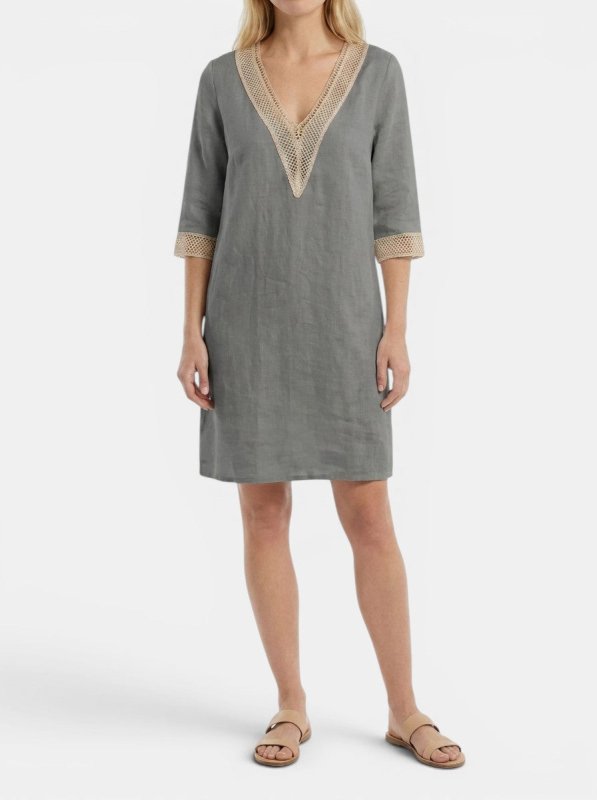Women's Plain Woven Knee - Length Dress | Elegant Round Neck Short Sleeve Outfit - Velshara store
