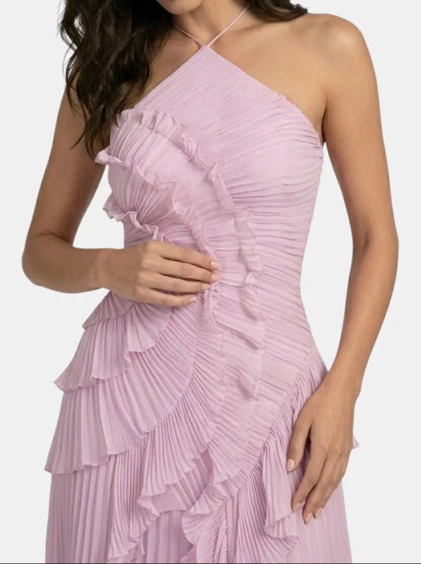 Women's Pleated Fabric Maxi Dress | Elegant Ruffled Halter Summer Gown - Velshara store