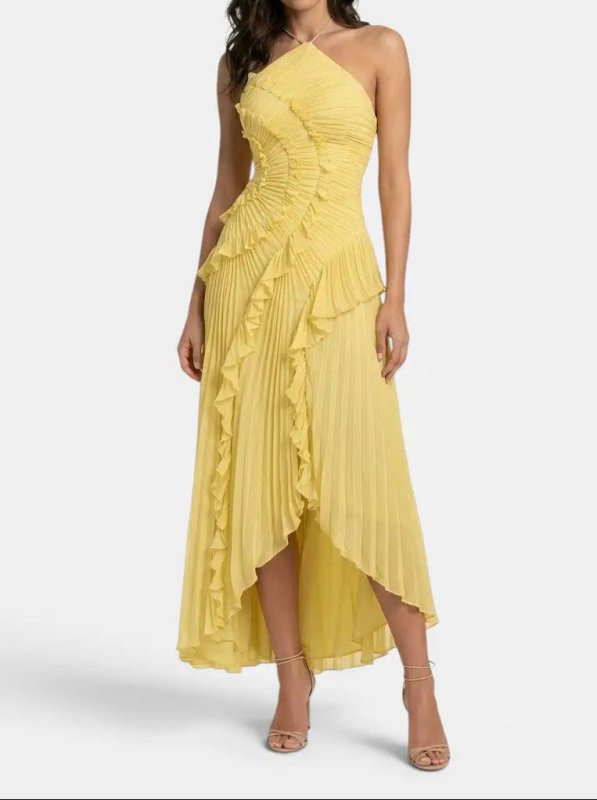 Women's Pleated Fabric Maxi Dress | Elegant Ruffled Halter Summer Gown - Velshara store