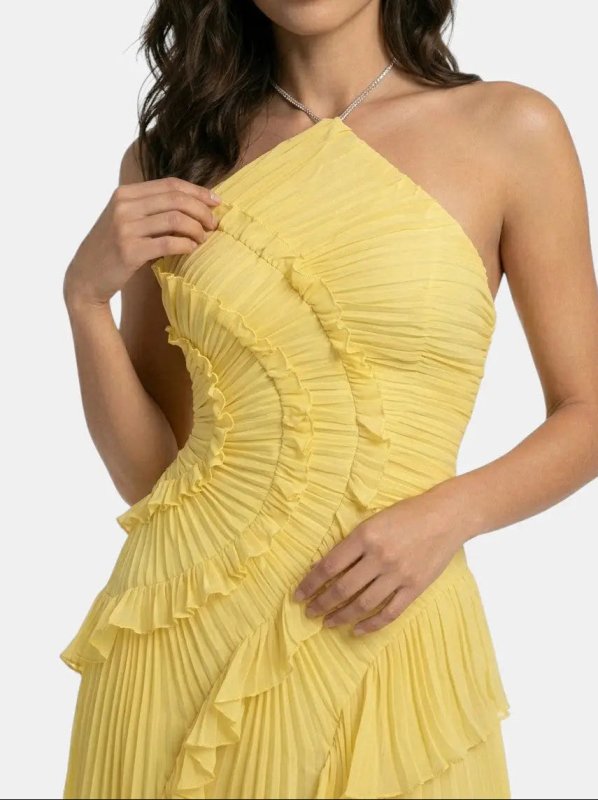 Women's Pleated Fabric Maxi Dress | Elegant Ruffled Halter Summer Gown - Velshara store