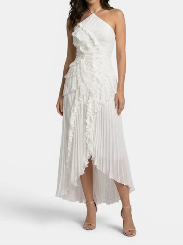 Women's Pleated Fabric Maxi Dress | Elegant Ruffled Halter Summer Gown - Velshara store