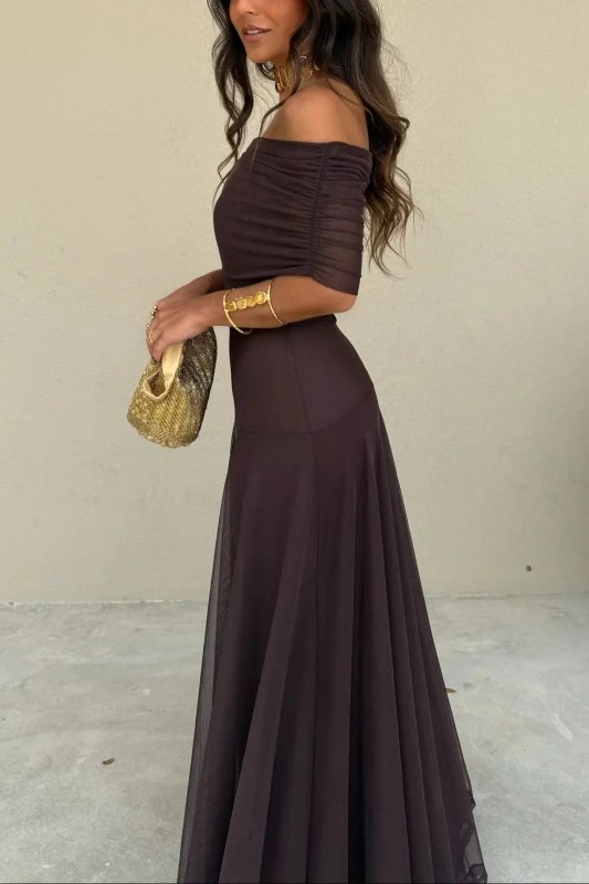 Women's Pleated Polyester Maxi Dress | Flowing Asymmetrical Summer Gown - Velshara store