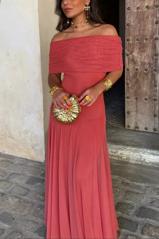 Women's Pleated Polyester Maxi Dress | Flowing Asymmetrical Summer Gown - Velshara store
