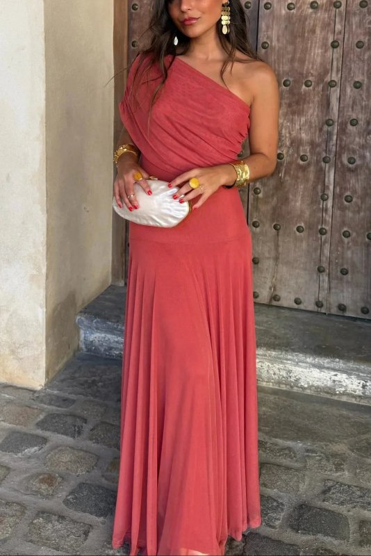 Women's Pleated Polyester Maxi Dress | Flowing Asymmetrical Summer Gown - Velshara store