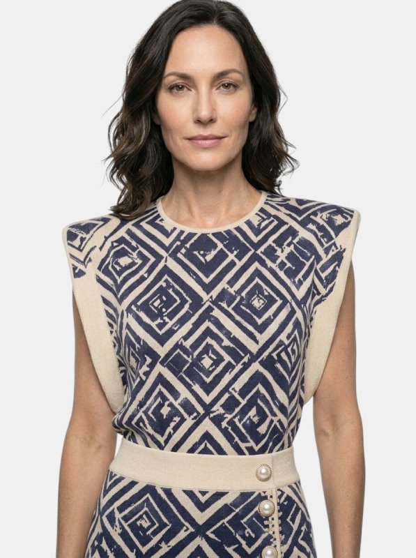 Women's Polka Dot Print Two Piece Set | Tailored Sleeveless Top and High - Waist Midi Skirt - Velshara store