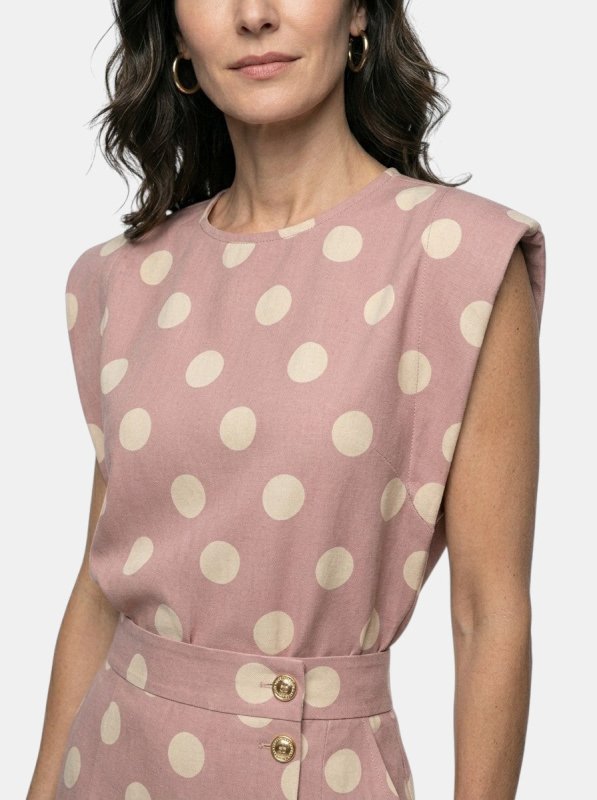 Women's Polka Dot Print Two Piece Set | Tailored Sleeveless Top and High - Waist Midi Skirt - Velshara store