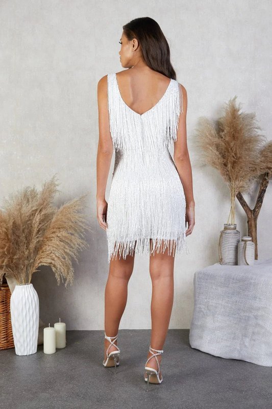 Women's Polyester Sequin Cocktail Dress | Eye - Catching Short Fringe Evening Gown - Velshara store