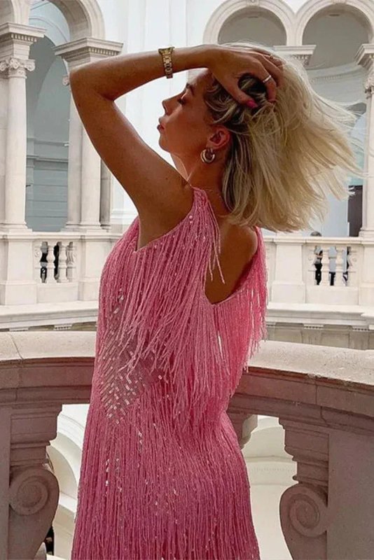Women's Polyester Sequin Cocktail Dress | Eye - Catching Short Fringe Evening Gown - Velshara store