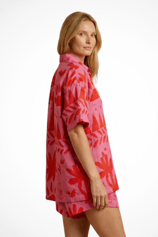 Women's Printed Cotton Camp Collar Shirt and Shorts Set | Relaxed Fit Summer Outfit - Velshara store