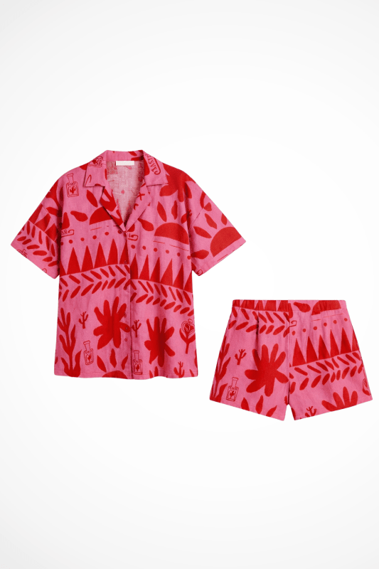 Women's Printed Cotton Camp Collar Shirt and Shorts Set | Relaxed Fit Summer Outfit - Velshara store