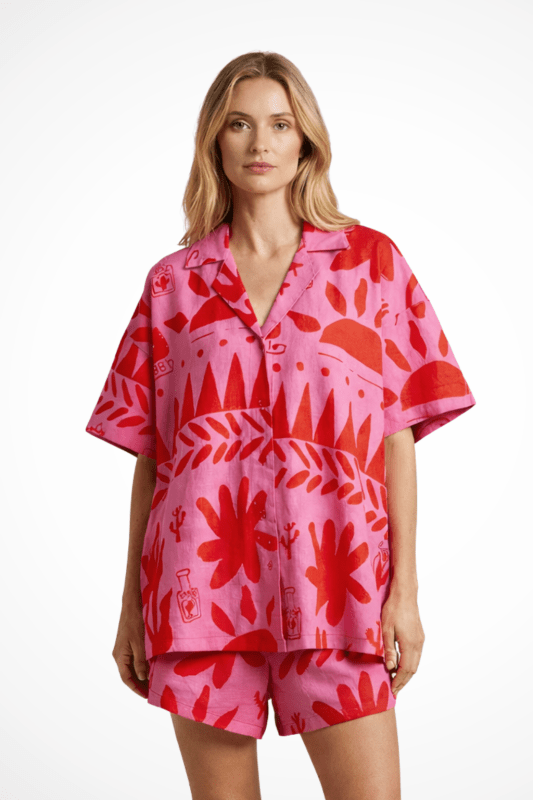 Women's Printed Cotton Camp Collar Shirt and Shorts Set | Relaxed Fit Summer Outfit - Velshara store