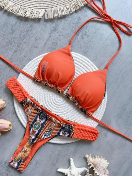 Women’s Printed Halter Bikini Set – High Cut Two Piece Swimwear for Beach & Pool Days - Velshara store