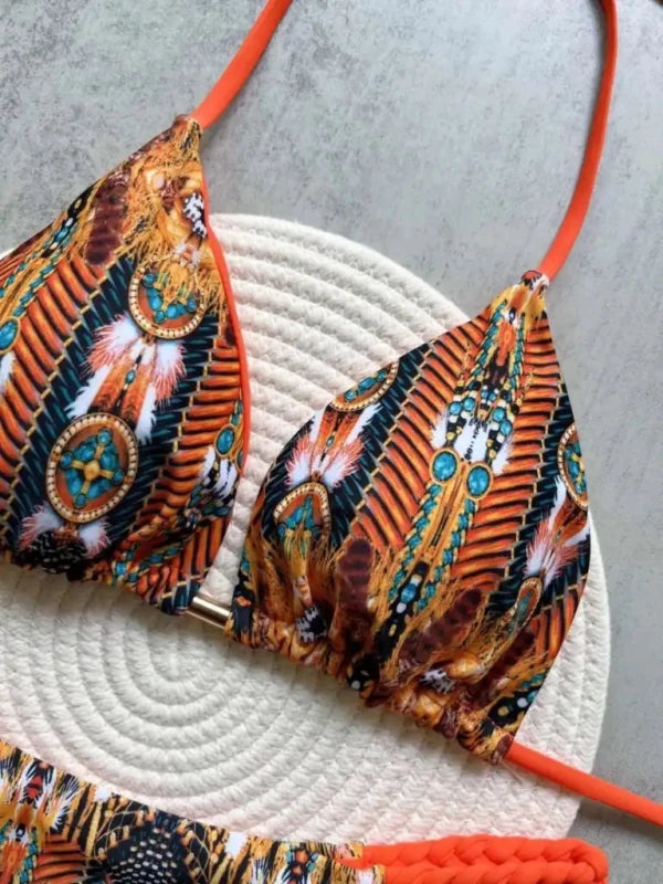 Women’s Printed Halter Bikini Set – High Cut Two Piece Swimwear for Beach & Pool Days - Velshara store