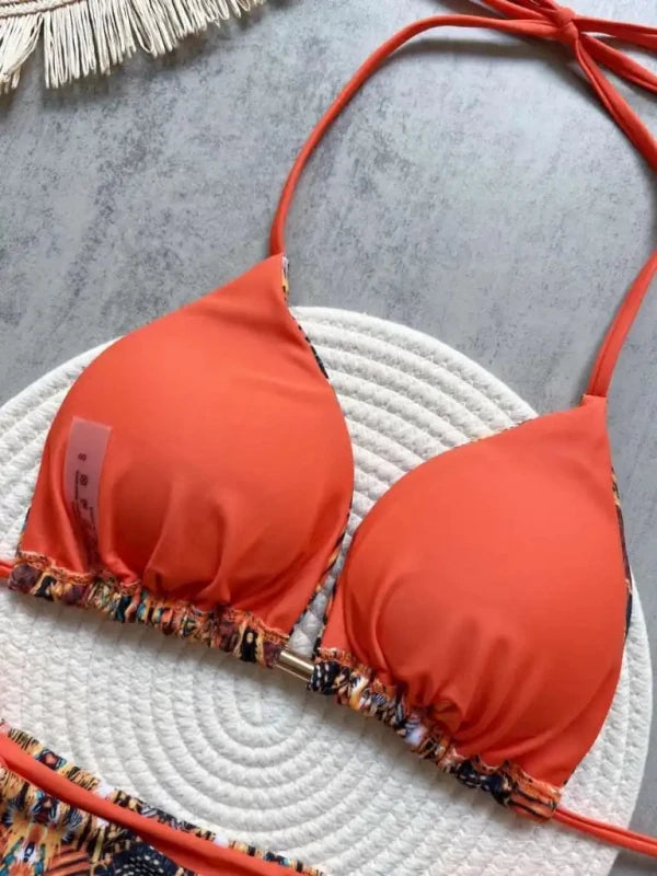 Women’s Printed Halter Bikini Set – High Cut Two Piece Swimwear for Beach & Pool Days - Velshara store