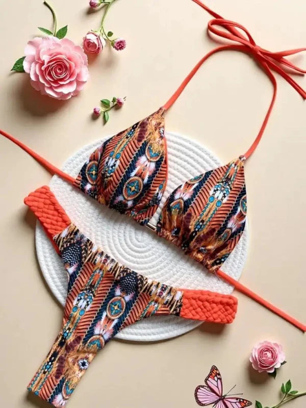 Women’s Printed Halter Bikini Set – High Cut Two Piece Swimwear for Beach & Pool Days - Velshara store