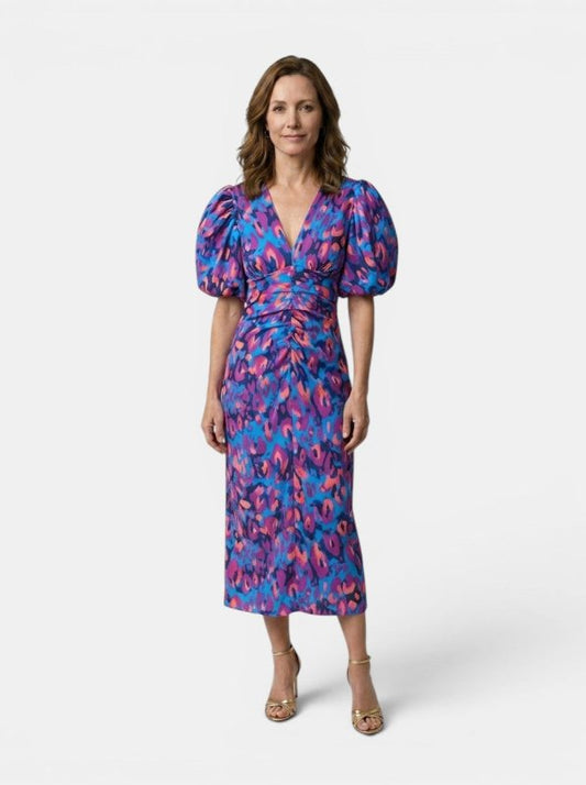 Women's Printed Midi Dress | Elegant Puff Sleeve Design for Summer - Velshara store