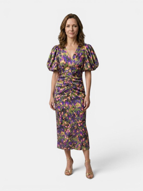 Women's Printed Midi Dress | Elegant Puff Sleeve Design for Summer - Velshara store
