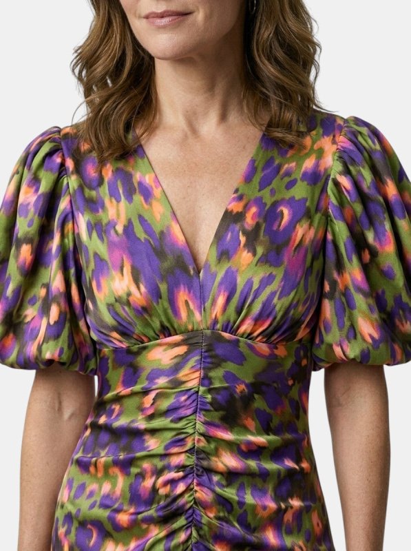 Women's Printed Midi Dress | Elegant Puff Sleeve Design for Summer - Velshara store