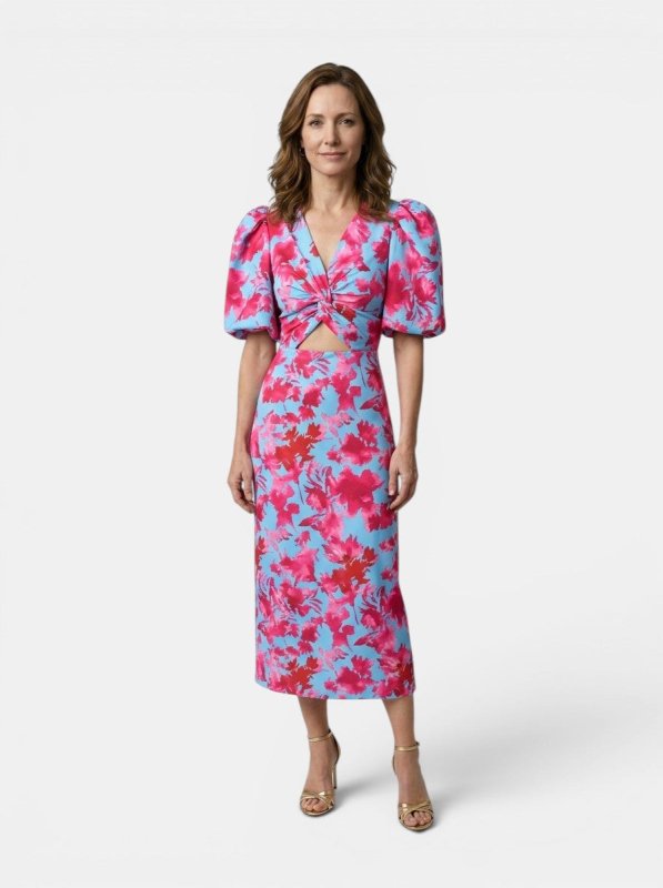 Women's Printed Midi Dress | Elegant Puff Sleeve Design for Summer - Velshara store
