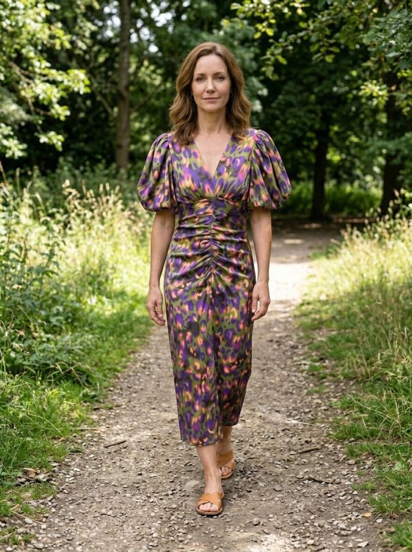 Women's Printed Midi Dress | Elegant Puff Sleeve Design for Summer - Velshara store