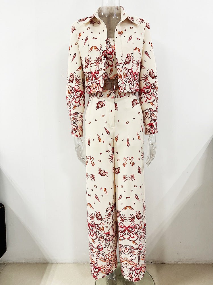 Women’s Printed Suit Set – 3 Piece Cami, Jacket and Pants Outfit - Velshara store