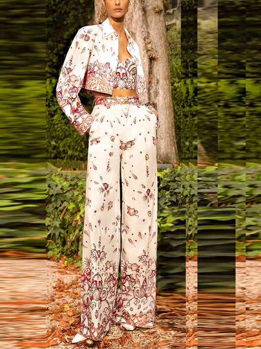 Women’s Printed Suit Set – 3 Piece Cami, Jacket and Pants Outfit - Velshara store