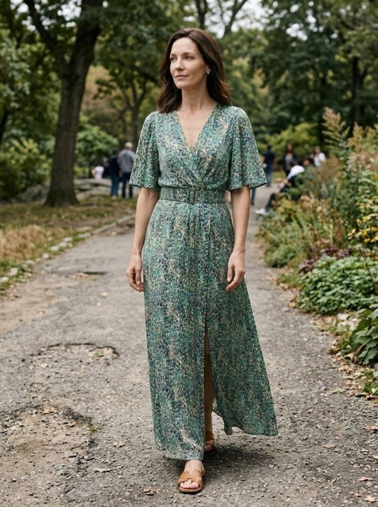 Women's Rayon Maxi Dress | Elegant V - Neck Split Hem Summer Dress - Velshara store