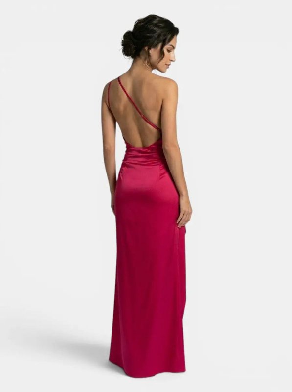Women's Satin Asymmetric Evening Maxi Dress | Elegant One - Shoulder Formal Gown - Velshara store
