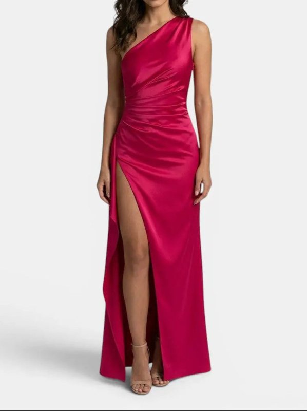 Women's Satin Asymmetric Evening Maxi Dress | Elegant One - Shoulder Formal Gown - Velshara store