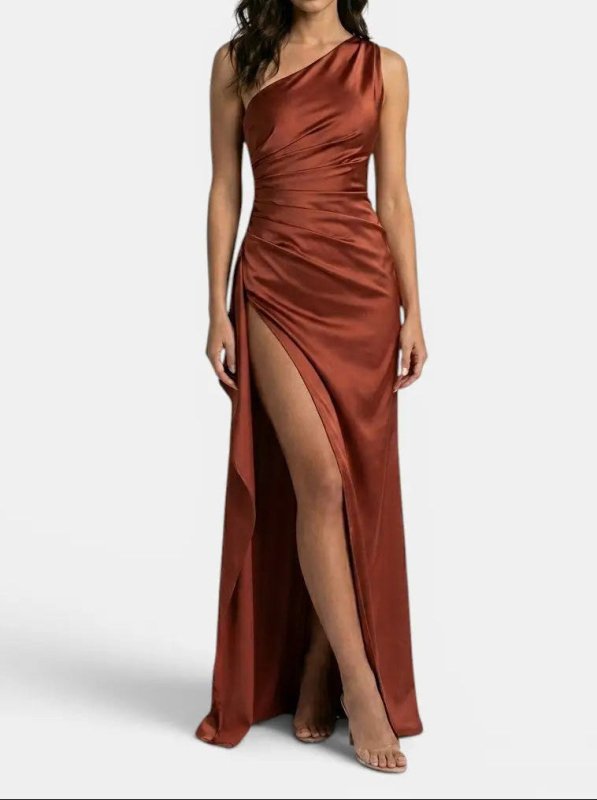 Women's Satin Asymmetric Evening Maxi Dress | Elegant One - Shoulder Formal Gown - Velshara store