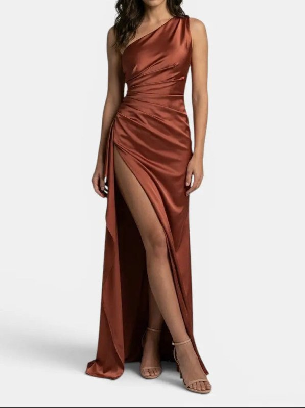Women's Satin Asymmetric Evening Maxi Dress | Elegant One - Shoulder Formal Gown - Velshara store