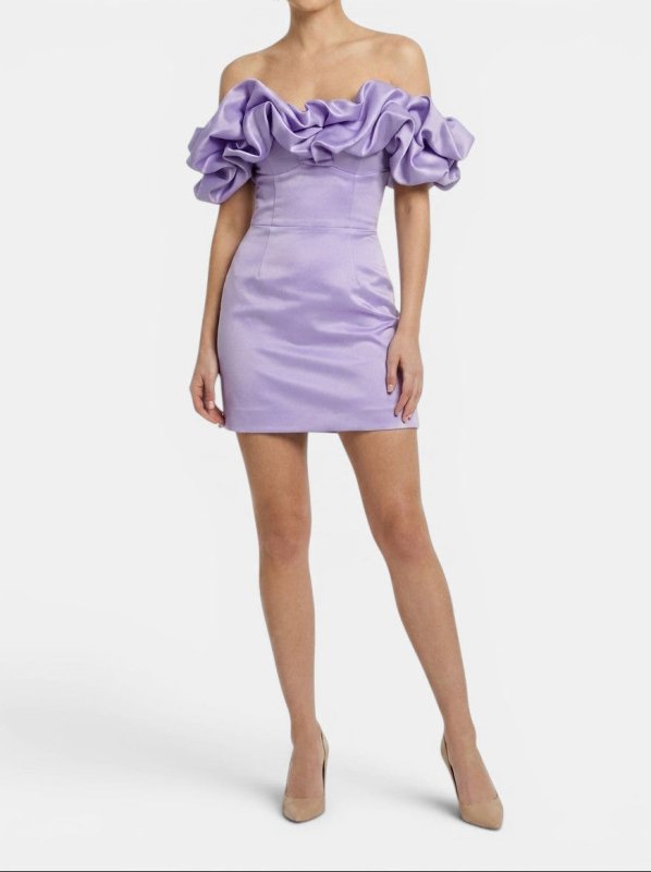 Women's Satin Off - Shoulder Mini Dress | Elegant Ruffled Cocktail Wear for Summer - Velshara store