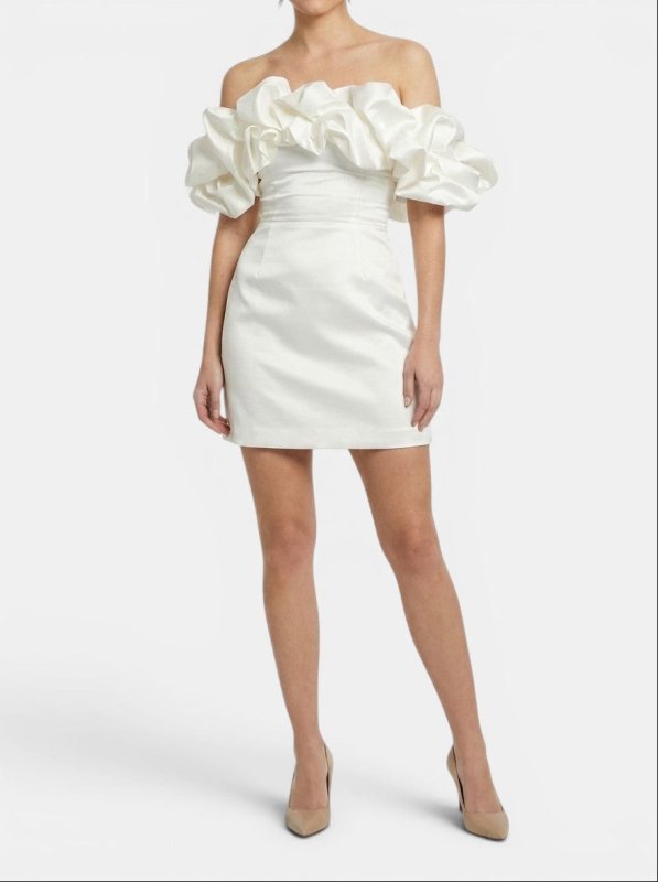 Women's Satin Off - Shoulder Mini Dress | Elegant Ruffled Cocktail Wear for Summer - Velshara store