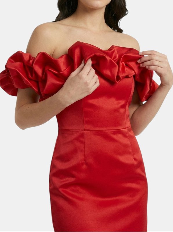 Women's Satin Off - Shoulder Mini Dress | Elegant Ruffled Cocktail Wear for Summer - Velshara store