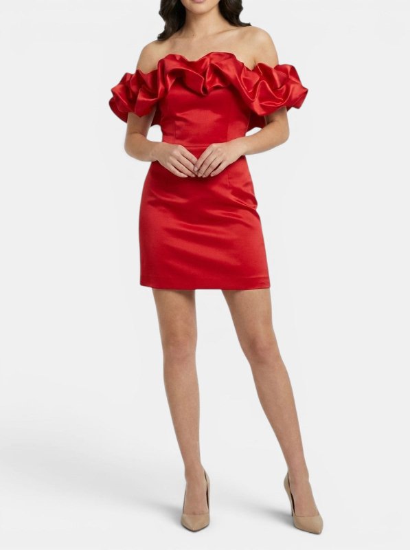 Women's Satin Off - Shoulder Mini Dress | Elegant Ruffled Cocktail Wear for Summer - Velshara store