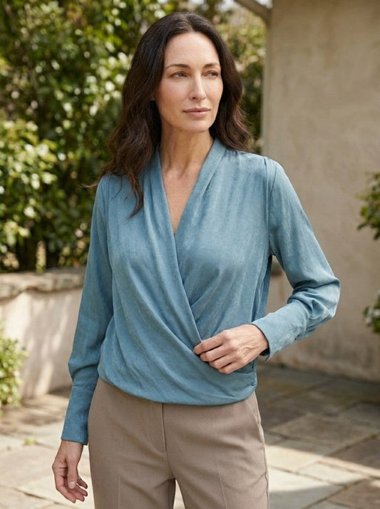 Women's Satin Puff Sleeve Blouse | Elegant V - Neck Top for All Seasons - Velshara store