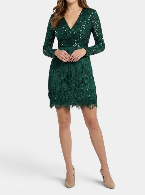 Women's Sequin Mini Dress | Elegant Fitted Cocktail Outfit with Fringes - Velshara store