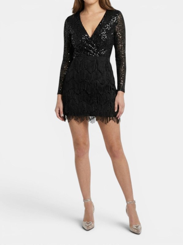 Women's Sequin Mini Dress | Elegant Fitted Cocktail Outfit with Fringes - Velshara store