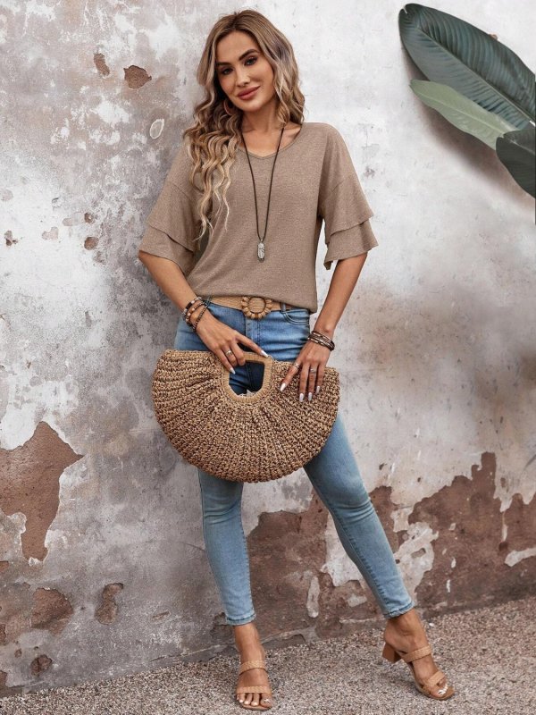Women's Sheer White Blouse | Elegant Half Sleeve Summer Top - Velshara store