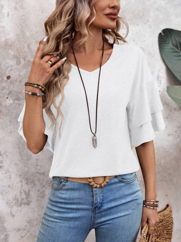 Women's Sheer White Blouse | Elegant Half Sleeve Summer Top - Velshara store