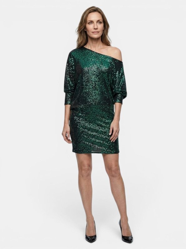 Women's Shimmering Sequined Mini Dress | Relaxed Fit Long Sleeve Cocktail Dress - Velshara store