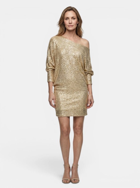Women's Shimmering Sequined Mini Dress | Relaxed Fit Long Sleeve Cocktail Dress - Velshara store
