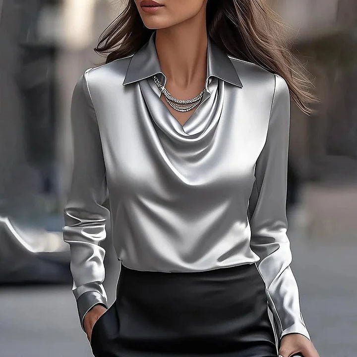 Women's Shiny Polyester Blouse | Elegant V - Neck Top for All Occasions - Velshara store