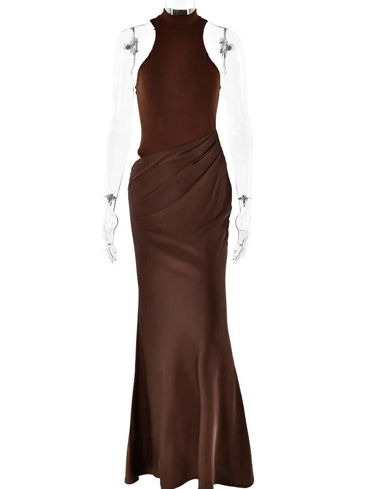 Women’s Sleeveless Satin Maxi Dress – High Waist Design - Velshara store