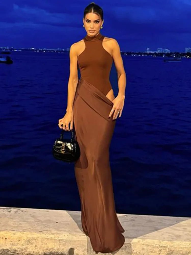 Women’s Sleeveless Satin Maxi Dress – High Waist Design - Velshara store