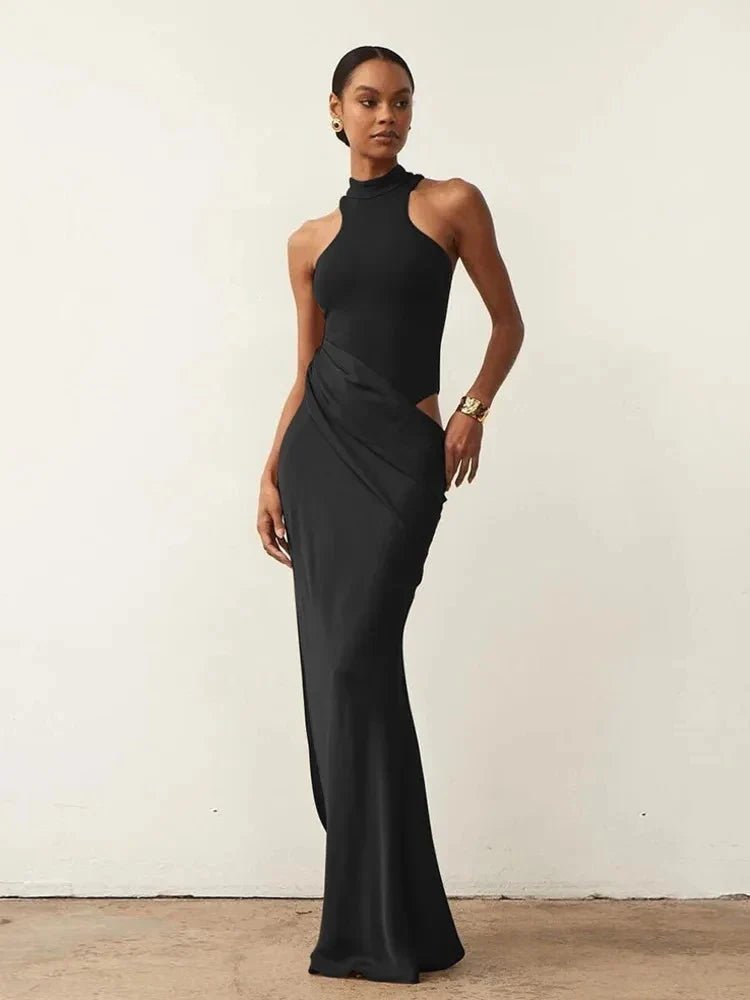 Women’s Sleeveless Satin Maxi Dress – High Waist Design - Velshara store