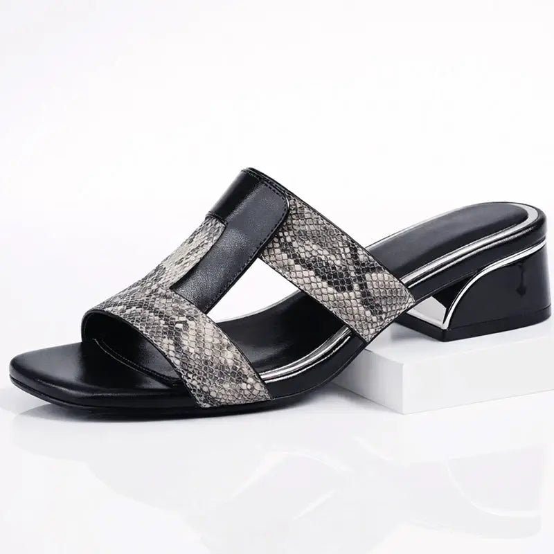 Women's Smooth Leather T - Strap Sandals | Elegant Snake Print Design | Stylish Casual Footwear - Velshara store