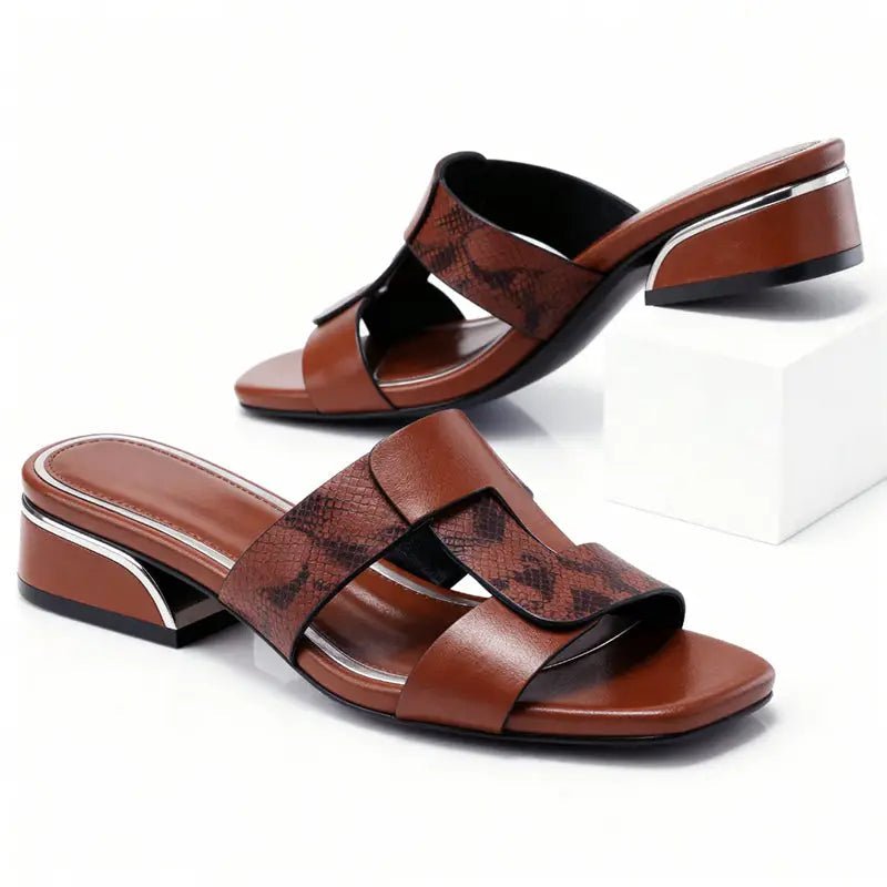 Women's Smooth Leather T - Strap Sandals | Elegant Snake Print Design | Stylish Casual Footwear - Velshara store