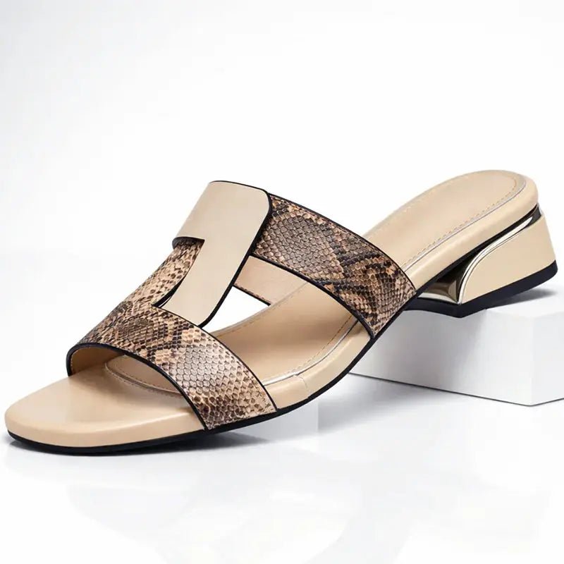 Women's Smooth Leather T - Strap Sandals | Elegant Snake Print Design | Stylish Casual Footwear - Velshara store